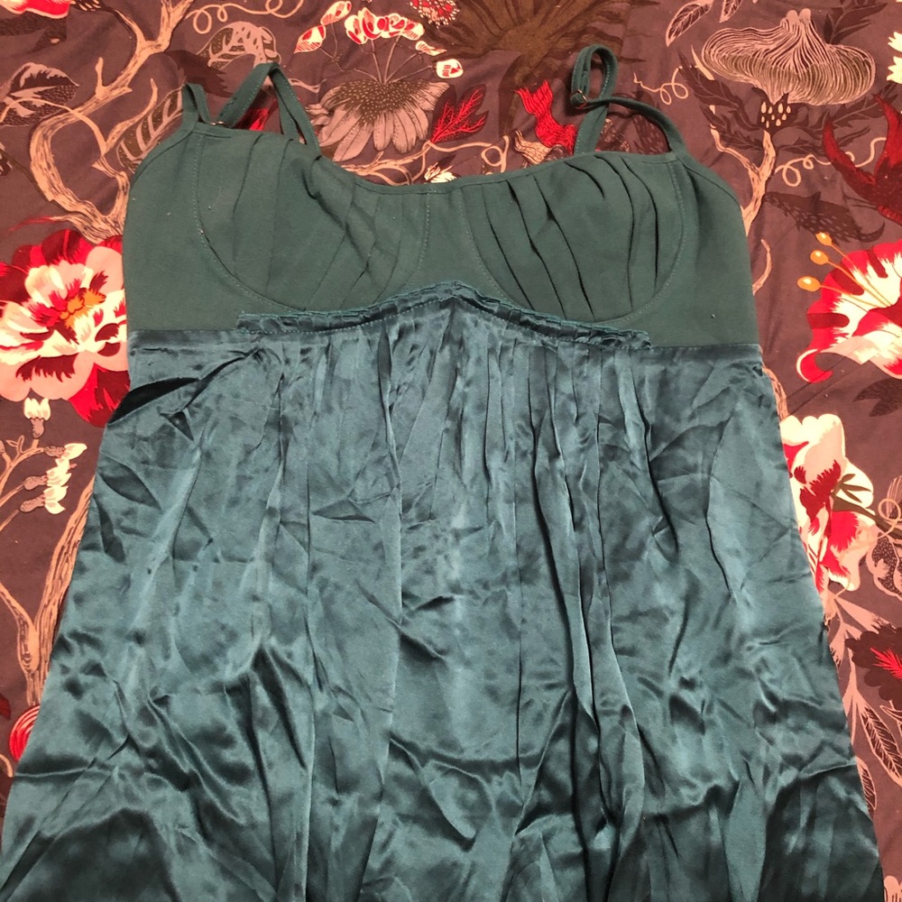 Black Hālo Teal mini dress.